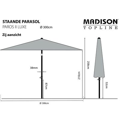 Madison Parasoll Paros II Luxe 300 cm ljusgrå