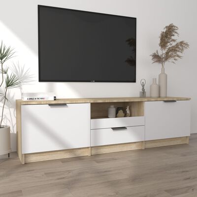 vidaXL Tv-bänk vit och sonoma-ek 140x35x40 cm konstruerat trä