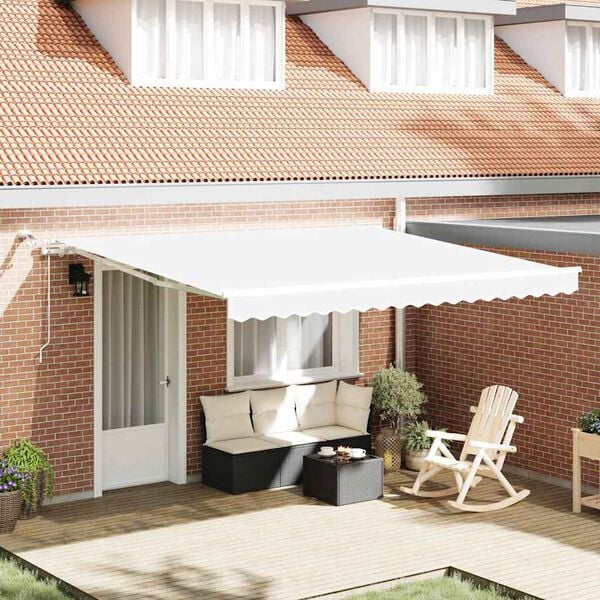 vidaXL Utf&auml;llbar markis Vit 400 &times; 300 cm Polyester och metall