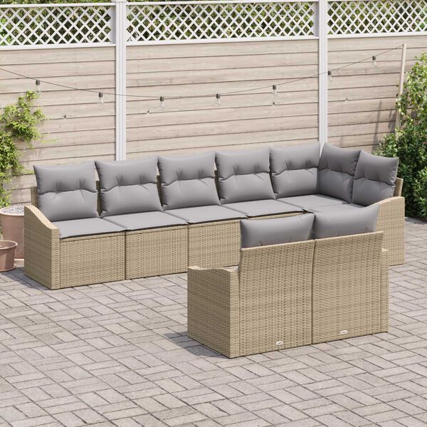 vidaXL Soffset med kudde 8 pcs Beige konstrotting