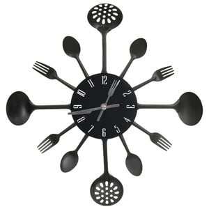 vidaXL V&auml;ggklocka med sked- och gaffeldesign svart 40 cm aluminium