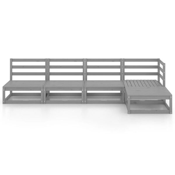 vidaXL Loungegrupp 5 delar gr&aring; massiv furu