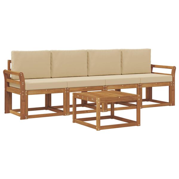 vidaXL Utomhussoffset 5 pcs Naturlig och Beige Massivt Akaciatr&auml;