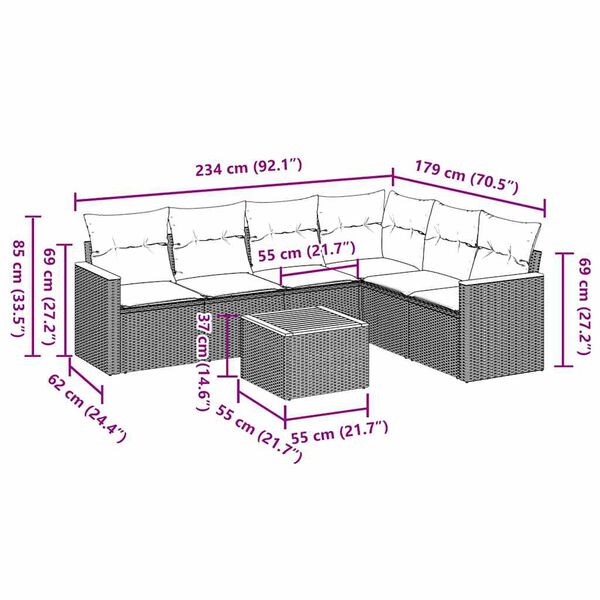 vidaXL Soffgrupp f&ouml;r tr&auml;dg&aring;rden med dynor 7 delar svart konstrotting
