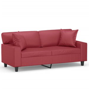 vidaXL 2-sits soffa med prydnadskuddar vinr&ouml;d 140 cm konstl&auml;der