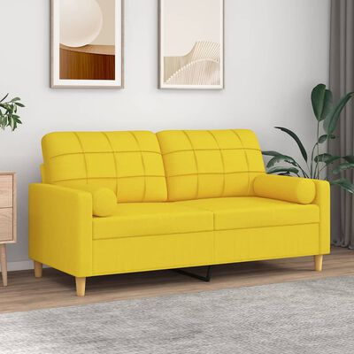 vidaXL 2-sits soffa med prydnadskuddar ljusgul 140 cm tyg