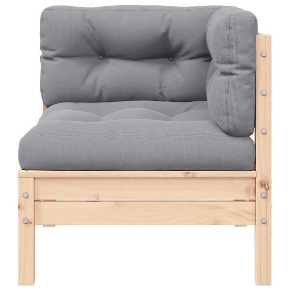vidaXL Loungegrupp med gr&aring; dynor 3 delar massiv furu