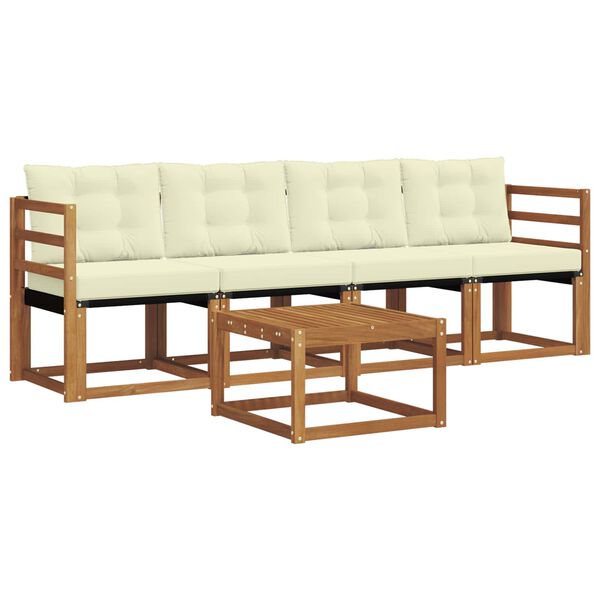 vidaXL Utomhussoffset med kudde 5 pcs Naturlig och Gr&auml;dde