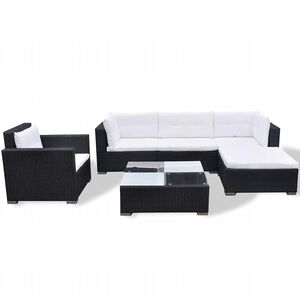 vidaXL Loungegrupp med dynor 6 delar konstrotting svart