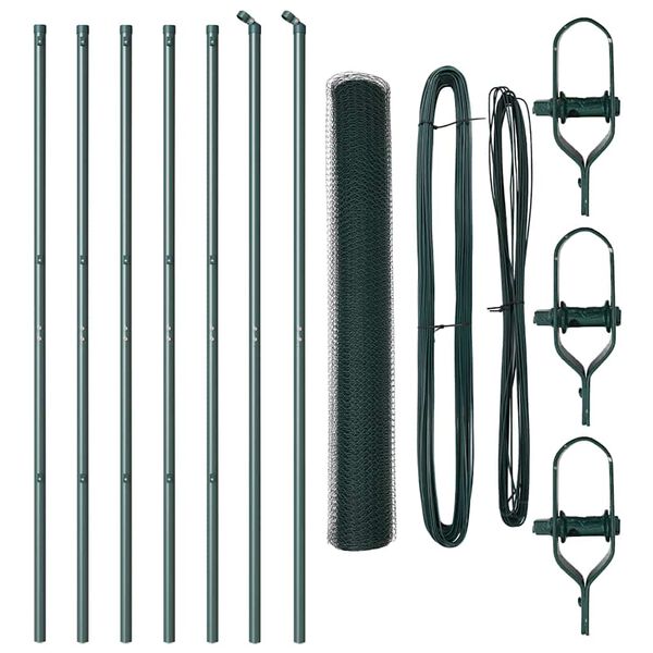 vidaXL Staket med stolpar Grön 1.4 x 10 m PVC-belagd stål