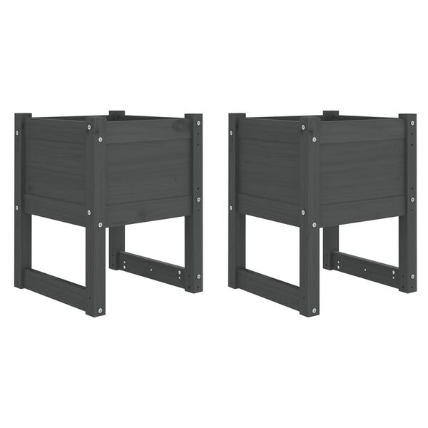 vidaXL Odlingslådor 2 st grå 40x40x52,5 cm massiv furu