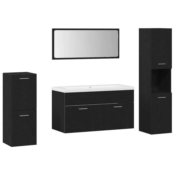 vidaXL Badrumsm&ouml;belset med hylla 5 pcs Svart Ek Konstruerat tr&auml;