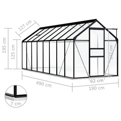 vidaXL Växthus med basram antracit aluminium 9,31 m²