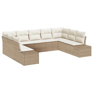 vidaXL Trädgårdsoffset 9 pcs Beige och gräddfärgad Polyrattan