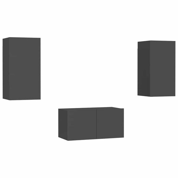 vidaXL Tv-sk&aring;p 3 delar gr&aring; konstruerat tr&auml;