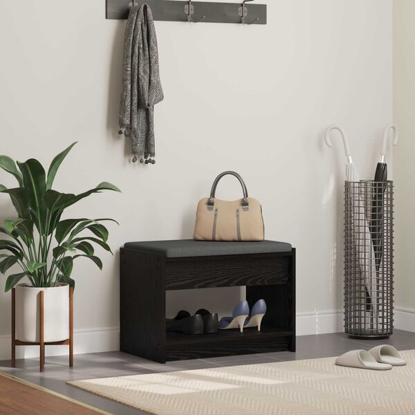 vidaXL Hallb&auml;nk Svart Ek 63 x 38 x 45 cm Konstruerat Tr&auml; och Tyg