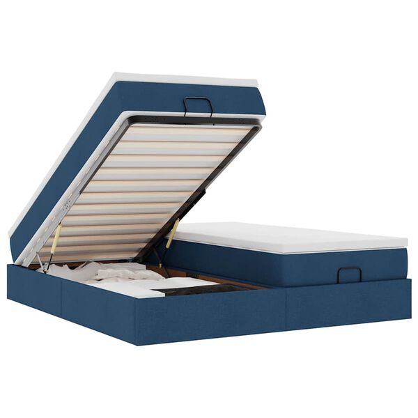 vidaXL Ottoman s&auml;ngram med madrasser bl&aring; 180x200 cm tyg