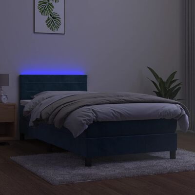 vidaXL Ramsäng med madrass & LED mörkblå 100x200 cm sammet