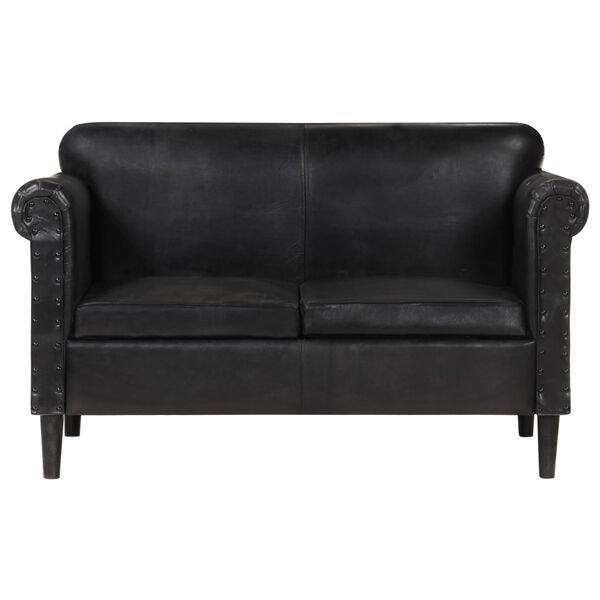 vidaXL 2-sitssoffa &auml;kta skinn svart