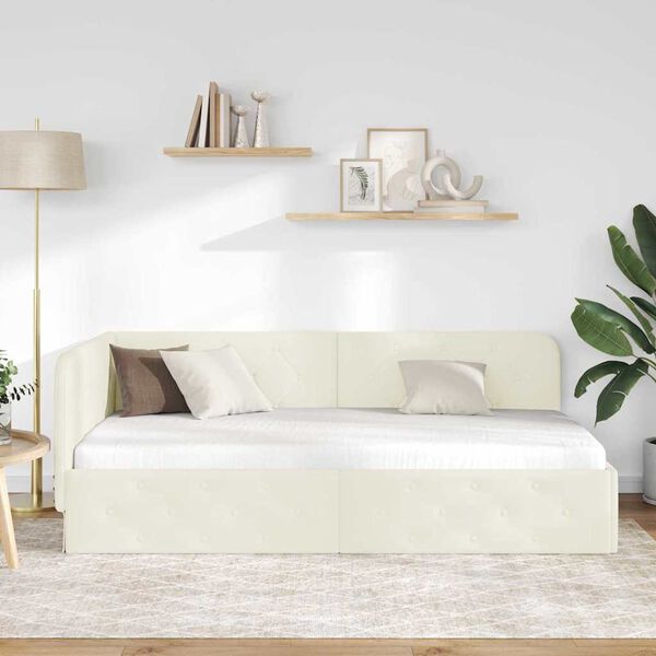 vidaXL H&ouml;rn S&auml;ngram med huvudgavel Kr&auml;m 90 x 200 cm Sammet