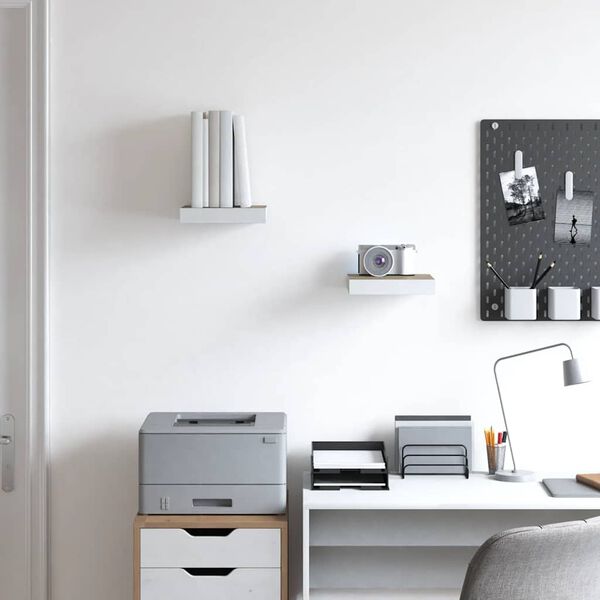 vidaXL Svävande vägghyllor 2 st ek och vit 23x23,5x3,8 cm MDF