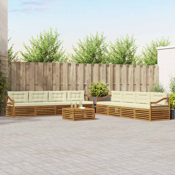 vidaXL Utomhussoffset med kudde 9 pcs Naturlig och Gr&auml;dde