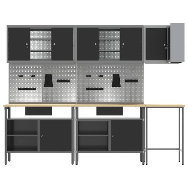 vidaXL Arbetskabinett Set med l&aring;da med hylla 10 pcs Svart och Gr&aring;