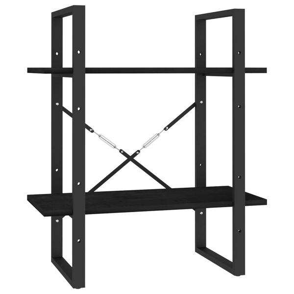 vidaXL Bokhylla 2 hyllplan svart 60x30x70 cm massiv furu