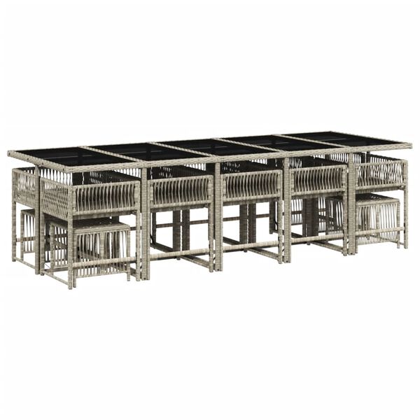 vidaXL Matgrupp f&ouml;r tr&auml;dg&aring;rden med dynor 15 delar ljusgr&aring; konstrotting