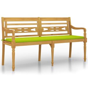 vidaXL Bataviab&auml;nk med ljusgr&ouml;n dyna 150 cm massiv teak