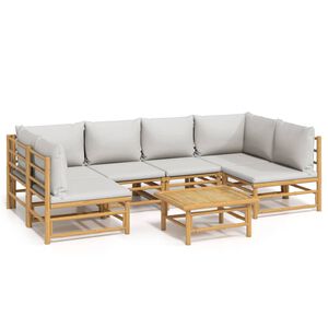 vidaXL Loungegrupp 7 delar ljusgr&aring;a dynor bambu