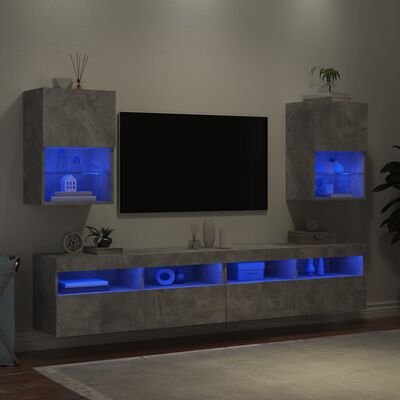 vidaXL TV-bänk med LED-belysning 2 st betonggrå 40,5x30x60 cm
