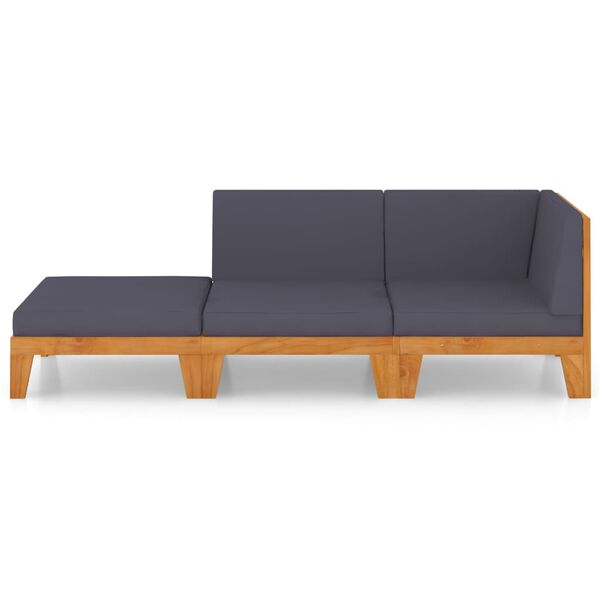 vidaXL Loungegrupp f&ouml;r tr&auml;dg&aring;rden med dynor 3 delar massivt akaciatr&auml;