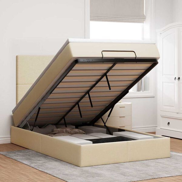 vidaXL Ottoman s&auml;ngram med madrass gr&auml;ddvit 120x200 cm tyg