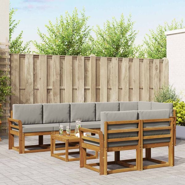 vidaXL Utomhussoffset med kudde 9 pcs Naturlig och Ljus Gr&aring;