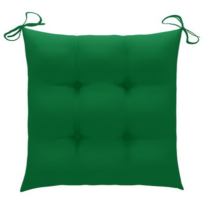 vidaXL Matstolar 6 st med gröna dynor massiv teak