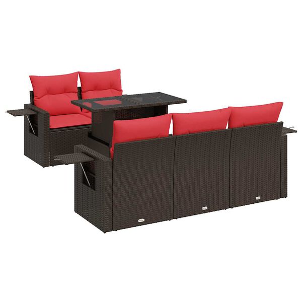 vidaXL Tr&auml;dg&aring;rdssoffset med dynor 6 delar brun konstrotting akaciatr&auml;