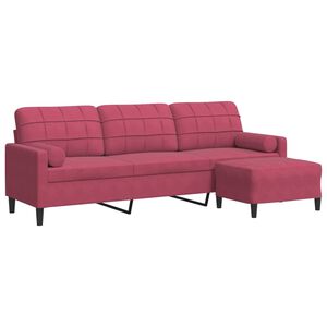 vidaXL 3-sitssoffa med fotst&ouml;d vinr&ouml;d 210 cm sammet