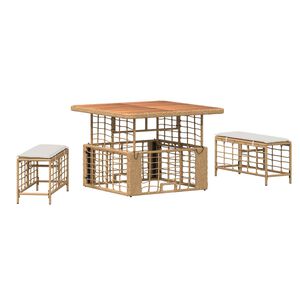 vidaXL Tr&auml;dg&aring;rdsm&ouml;belset 3 st Natur och Vit Poly Rattan och Akaciatr&auml;