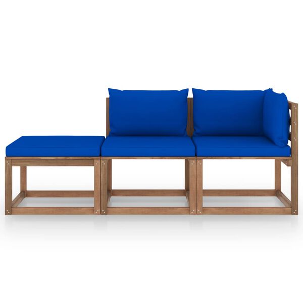 vidaXL Pallsoffgrupp med dynor 3 delar impregnerad furu