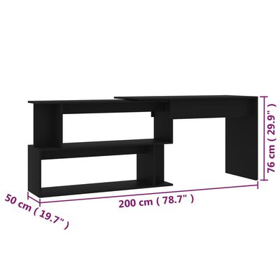 vidaXL Skrivbord hörn svart 200x50x76 cm konstruerat trä