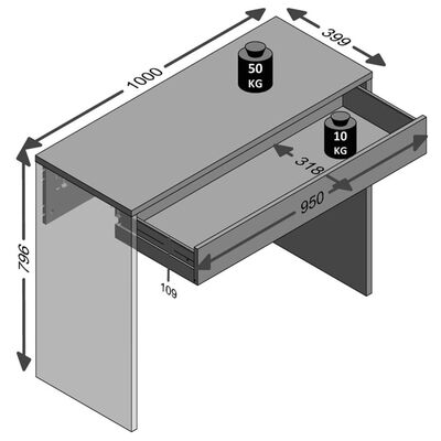 FMD Skrivbord med bred låda 100x40x80 cm ek