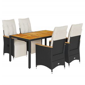 vidaXL Caf&eacute;set med dynor 5 delar konstrotting svart
