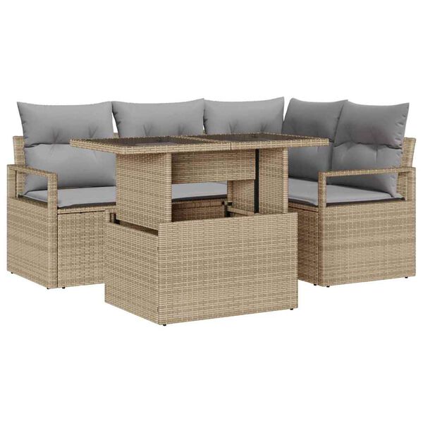 vidaXL Tr&auml;dg&aring;rdsoffset med lagring 5 pcs Beige Poly rattan