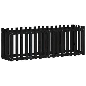 vidaXL Odlingsl&aring;da med staket-design svart 200x50x70 cm massiv furu