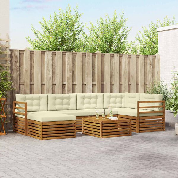 vidaXL Utomhussoffset med kudde 7 pcs Naturlig och Gr&auml;dde