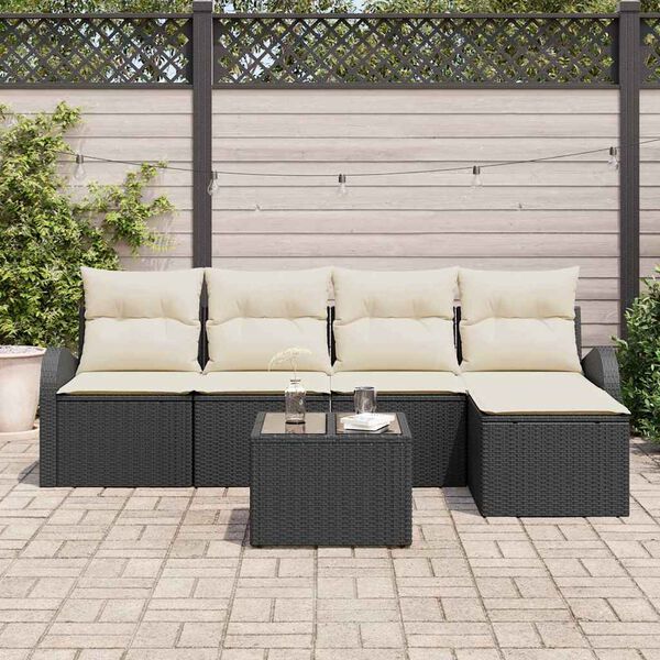 vidaXL Trädgårdsoffset med kudde 6 pcs Svart Poly rattan