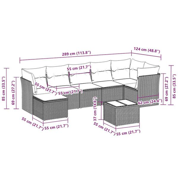 vidaXL Loungegrupp f&ouml;r tr&auml;dg&aring;rden m dynor 8 delar ljusgr&aring; konstrotting