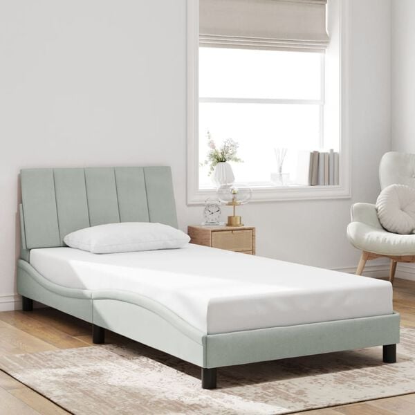vidaXL Bed Frame with LED without Mattress "Hanko" Light Grey 100x200 cm Velvet