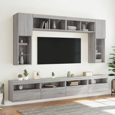 vidaXL Väggmonterad tv-bänk LED grå sonoma 60x30x40 cm